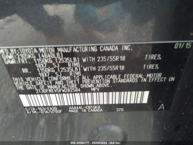 Toyota Rav4 Limited 2015 2T3DFREV5FW282584 Image 9