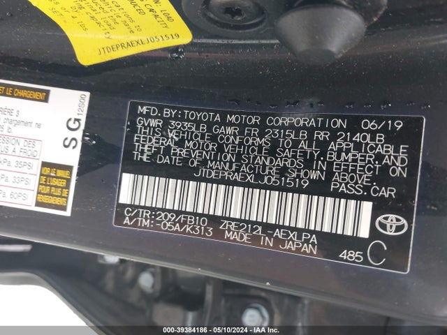 Toyota COROLLA LE 2020 JTDEPRAEXLJ051519 Image 9
