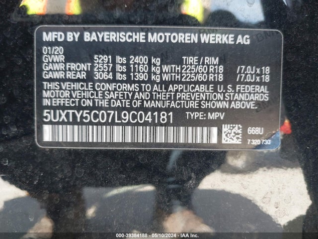 BMW X3 Xdrive30i 2020 5UXTY5C07L9C04181 Image 9