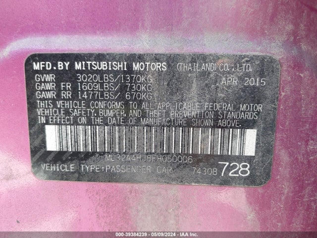 2015 MITSUBISHI MIRAGE ML32A4HJ8FH050006 Photo 8