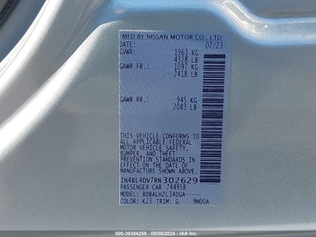 1N4BL4DV7RN302629 Nissan Altima Sv Fwd