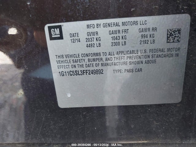 Chevrolet MALIBU 1LT 2015 1G11C5SL3FF249892 Image 9