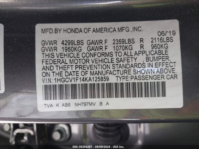 1HGCV1F14KA125859 Honda ACCORD LX
