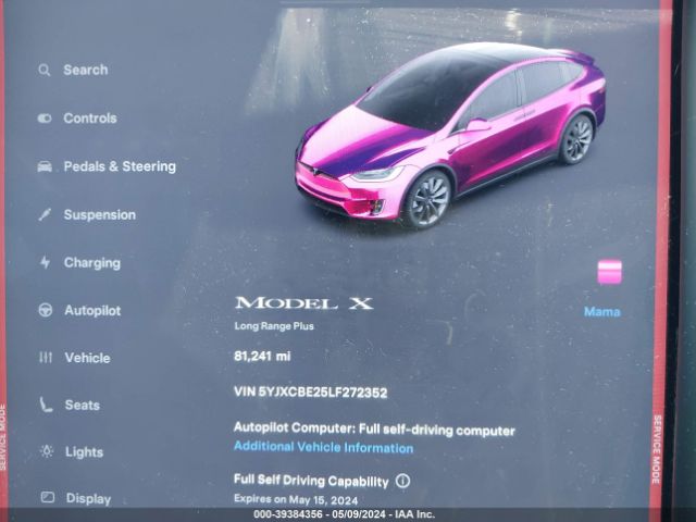 5YJXCBE25LF272352 Tesla Model X Long Range Dual Motor All-wheel Drive/long Range Plus Dual Motor All-wheel Drive