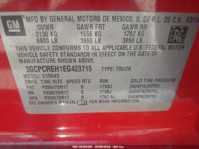 Chevrolet Silverado 1500 1lt 2014 3GCPCREH1EG423715 Image 9
