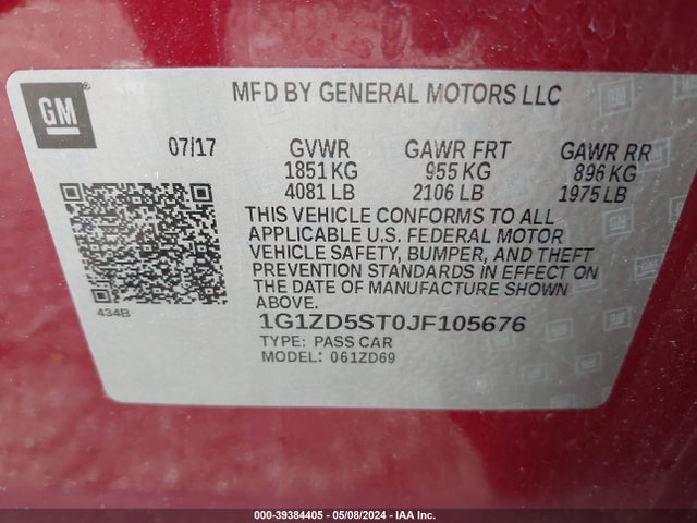 Chevrolet MALIBU LT 2018 1G1ZD5ST0JF105676 Image 9