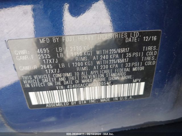 4S4BSACC6H3320542 Subaru Outback 2.5i Premium