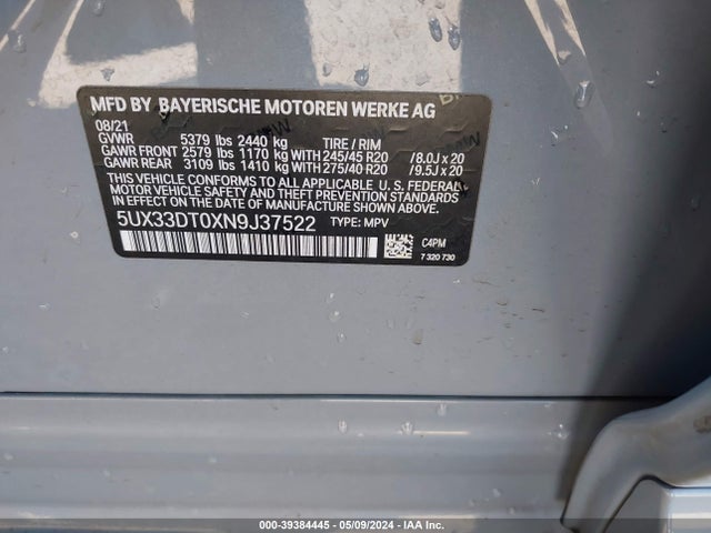 5UX33DT0XN9J37522 BMW X4 Xdrive30i