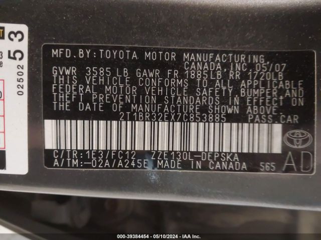 2007 TOYOTA COROLLA 2T1BR32EX7C853885 Photo 8