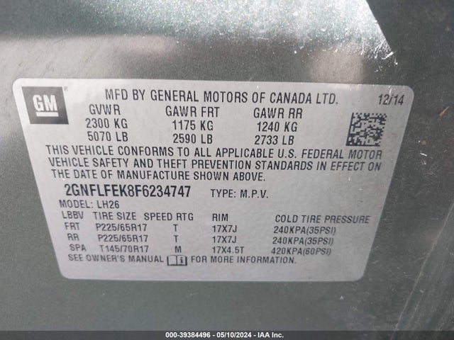 Chevrolet EQUINOX 1LT 2015 2GNFLFEK8F6234747 Image 9