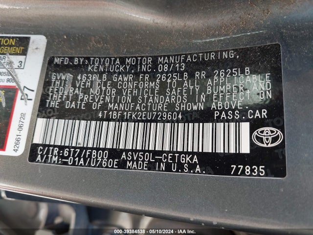 Toyota CAMRY XLE 2014 4T1BF1FK2EU729604 Image 9