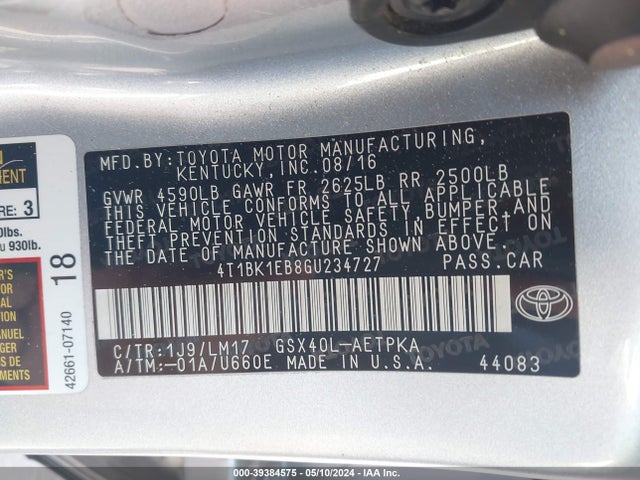 Toyota AVALON LIMITED 2016 4T1BK1EB8GU234727 Image 9