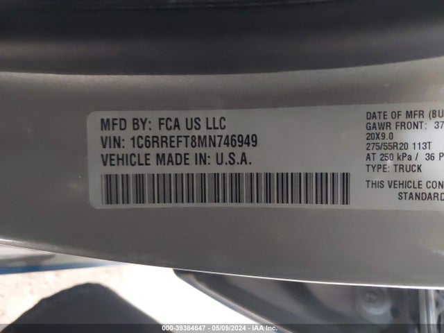 1C6RREFT8MN746949 RAM 1500 Lone Star  4x2 5'7 Box