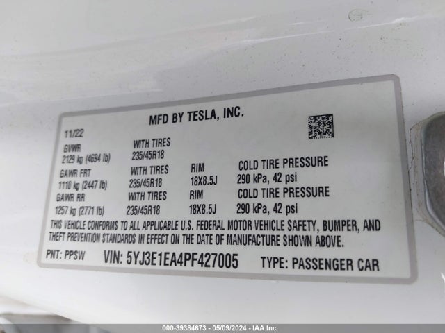 Tesla Model 3 Rear-wheel Drive 2023 5YJ3E1EA4PF427005 Image 9