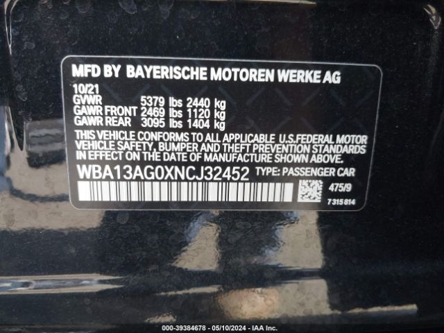 WBA13AG0XNCJ32452 BMW 530e