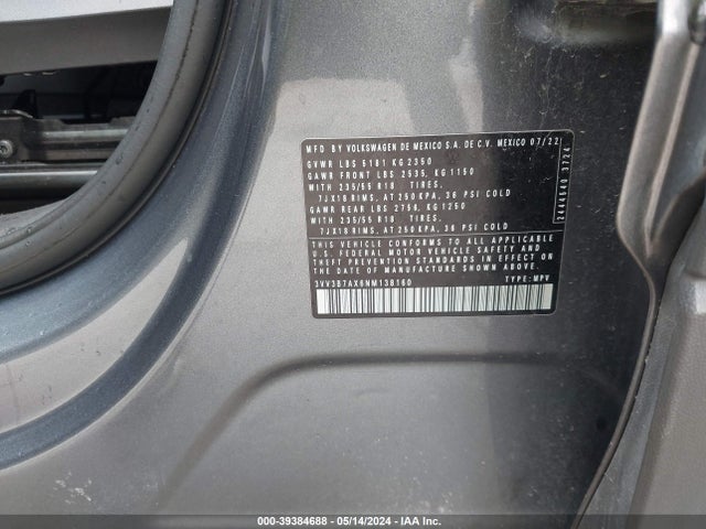 3VV3B7AX6NM138160 Volkswagen Tiguan 2.0t Se