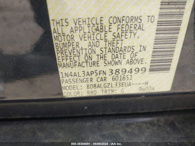 Nissan Altima 2.5 S 2015 1N4AL3AP5FN389499 Image 9