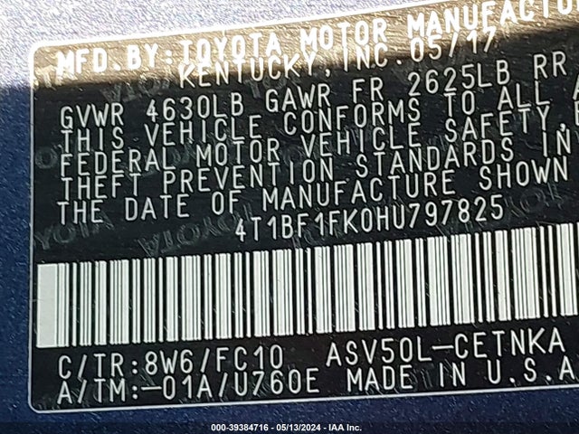 Toyota CAMRY LE 2017 4T1BF1FK0HU797825 Image 9