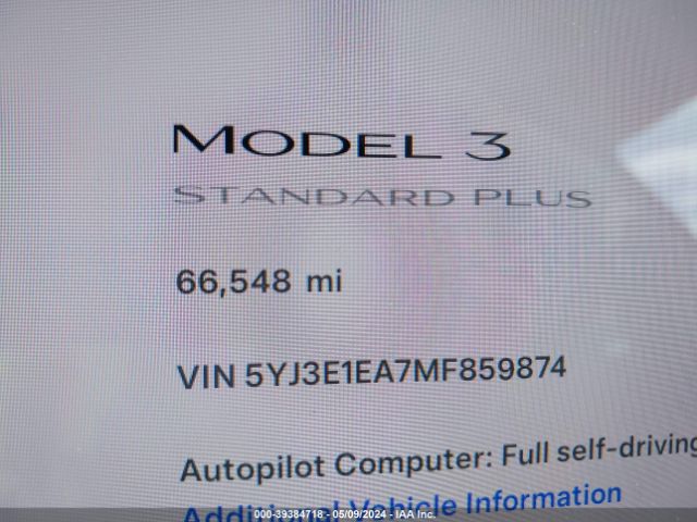 5YJ3E1EA7MF859874 Tesla Model 3 Standard Range Plus Rear-wheel Drive