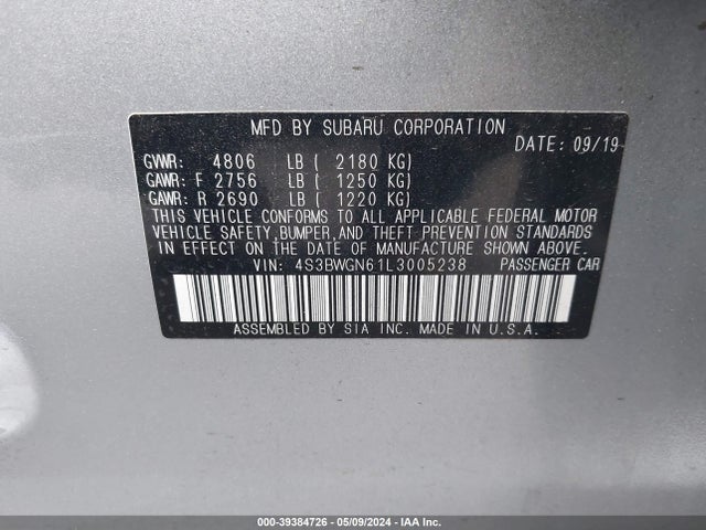 Subaru Legacy Limited Xt 2020 4S3BWGN61L3005238 Image 9