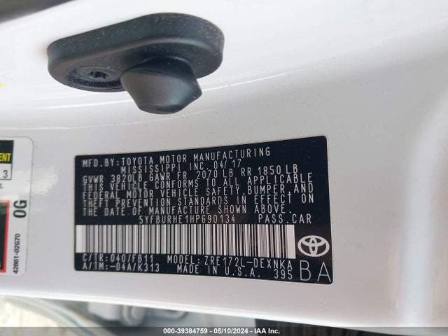Toyota COROLLA LE 2017 5YFBURHE1HP690134 Image 9