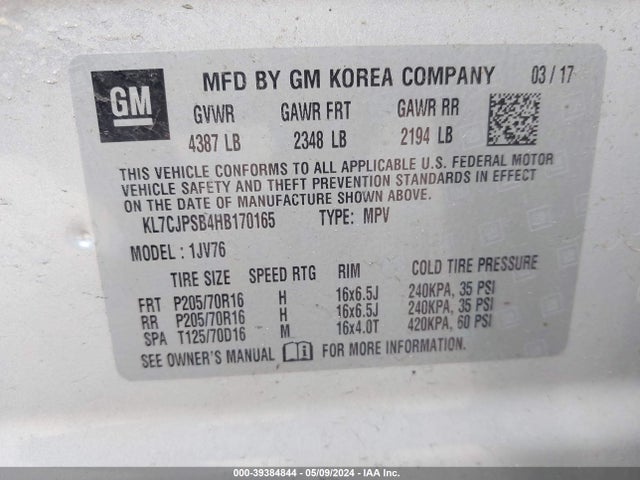 Chevrolet Trax Lt 2017 KL7CJPSB4HB170165 Image 9