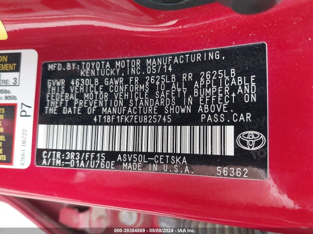 Toyota CAMRY SE 2014 4T1BF1FK7EU825745 Image 9