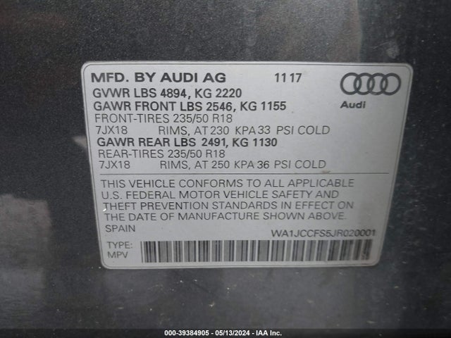 WA1JCCFS5JR020001 Audi Q3 2.0t Premium/2.0t Sport Premium