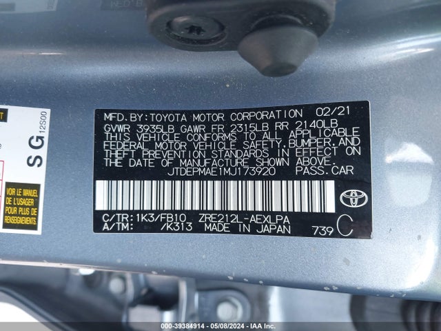 Toyota COROLLA LE 2021 JTDEPMAE1MJ173920 Image 9