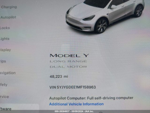 5YJYGDEE1MF158963 Tesla Model Y Long Range Dual Motor All-wheel Drive