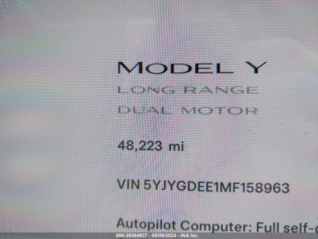 5YJYGDEE1MF158963 Tesla Model Y Long Range Dual Motor All-wheel Drive