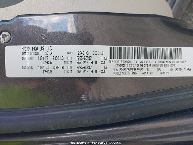 Dodge Grand Caravan Se 2015 2C4RDGBG3FR663432 Image 9