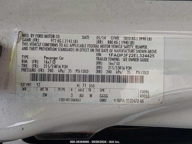 Ford FOCUS SE 2014 1FADP3F22EL324425 Image 9