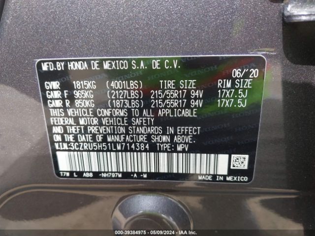 3CZRU5H51LM714384 Honda Hr-v 2wd Ex