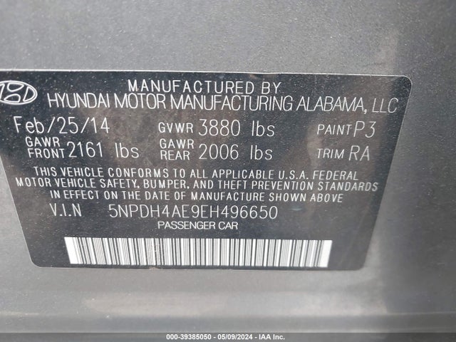 Hyundai ELANTRA SE 2014 5NPDH4AE9EH496650 Image 9
