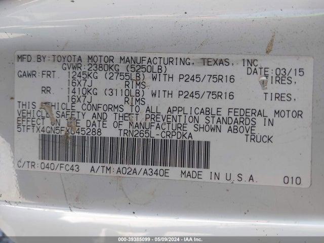 Toyota Tacoma Prerunner 2015 5TFTX4GN5FX045288 Image 9