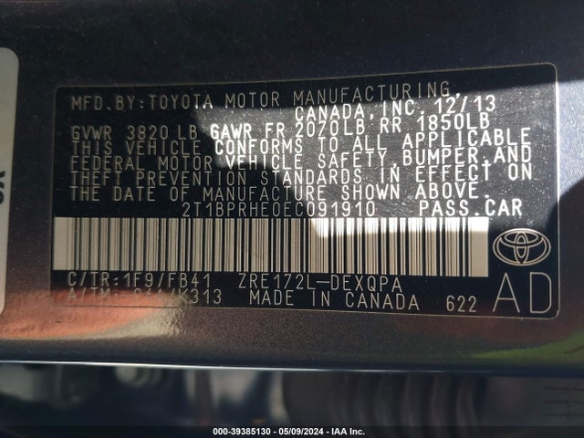 Toyota Corolla Le Eco 2014 2T1BPRHE0EC091910 Image 9
