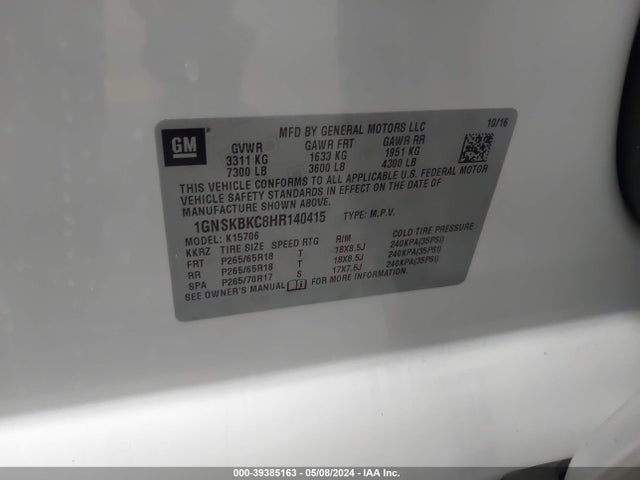 Chevrolet Tahoe Lt 2017 1GNSKBKC8HR140415 Image 9