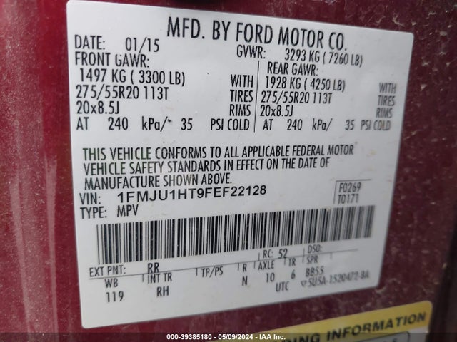 Ford Expedition King Ranch 2015 1FMJU1HT9FEF22128 Image 9