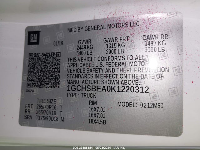 Chevrolet Colorado Wt 2019 1GCHSBEA0K1220312 Image 9