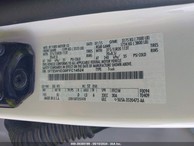Ford F-150 King Ranch 2015 1FTEW1EG9FFC14524 Image 9