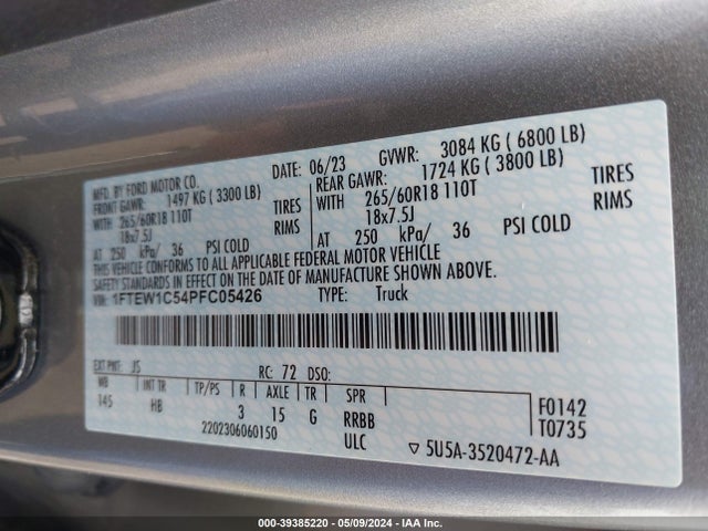 Ford F-150 Lariat 2023 1FTEW1C54PFC05426 Image 9