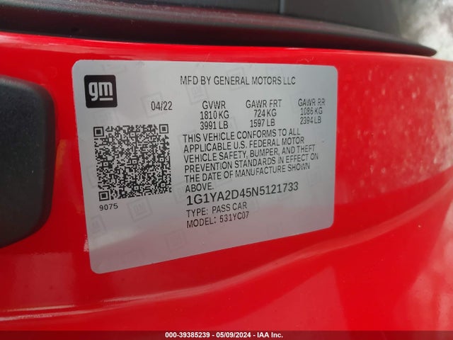 Chevrolet Corvette Stingray Rwd  1lt 2022 1G1YA2D45N5121733 Image 9