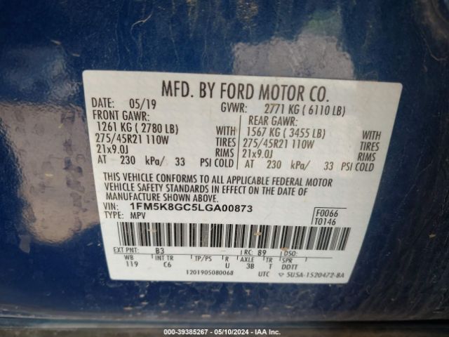 1FM5K8GC5LGA00873 Ford Explorer St