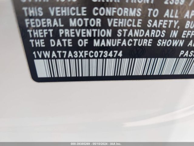 1VWAT7A3XFC073474 Volkswagen Passat 1.8t Wolfsburg Edition