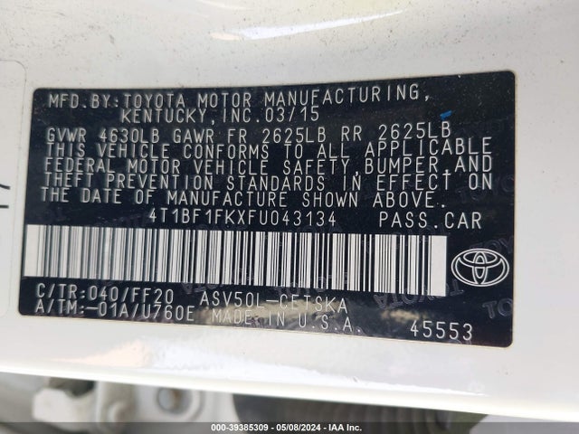 Toyota CAMRY SE 2015 4T1BF1FKXFU043134 Image 9