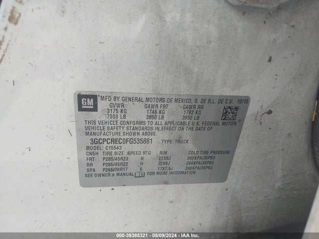 Chevrolet Silverado 1500 1lt 2015 3GCPCREC0FG535881 Image 9
