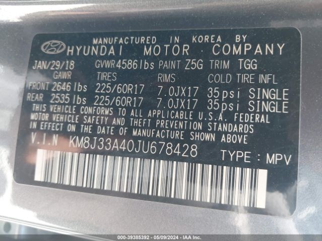 KM8J33A40JU678428 Hyundai TUCSON SEL