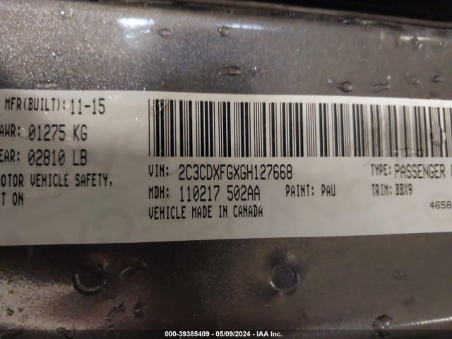 Dodge Charger Se 2016 2C3CDXFGXGH127668 Image 9