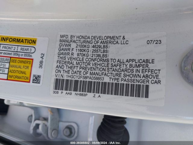 1HGCY2F58PA058853 Honda Accord Hybrid Sport